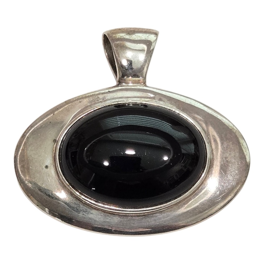 ESPO Sig Pendant Black Sterling Silver 925 Onyx Oval Cabochon Modernist